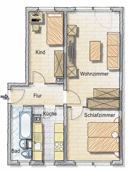 moderne 3 Raum Wohnung